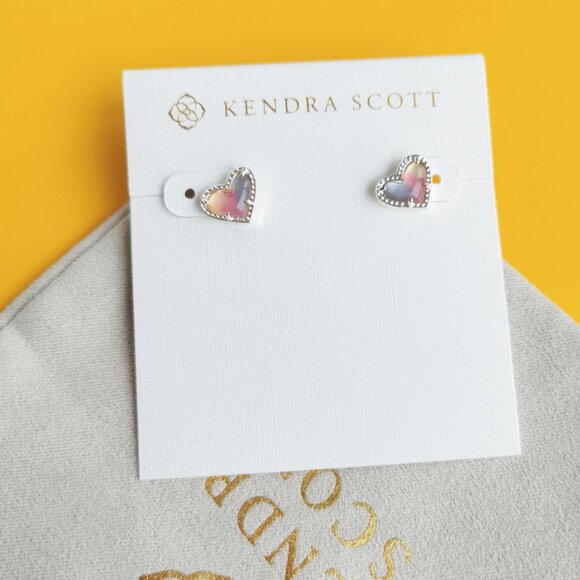 Kendra Scott Ari Heart Silver Watercolor Stud Earrings - Picture 1 of 3